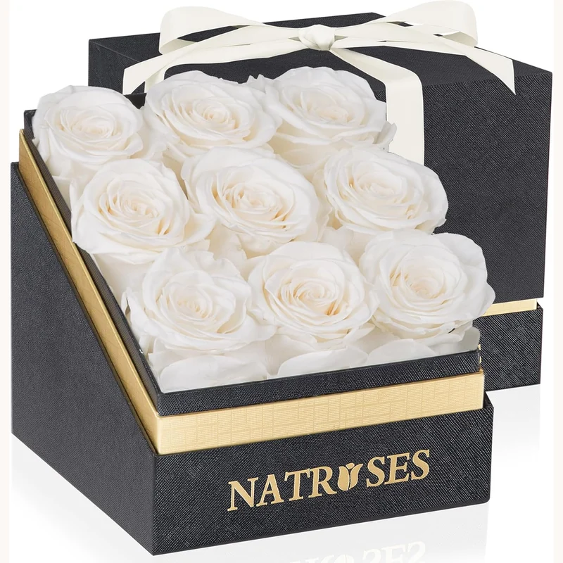 NATROSES Forever Preserved White Roses in a Box